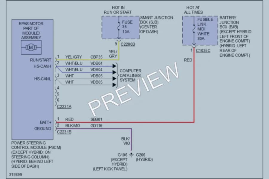 2010 Ford Escape Electronic Power Steering wiring diagram preview