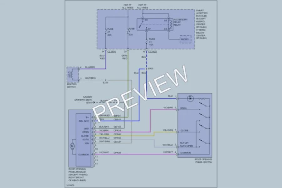 2010 Ford Escape Power Top Sunroof wiring diagram preview