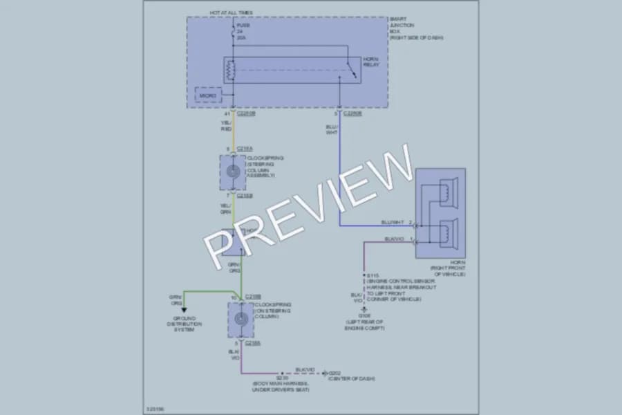 2010 Ford F250 Super Duty Horn wiring diagram preview with protected circuit layout