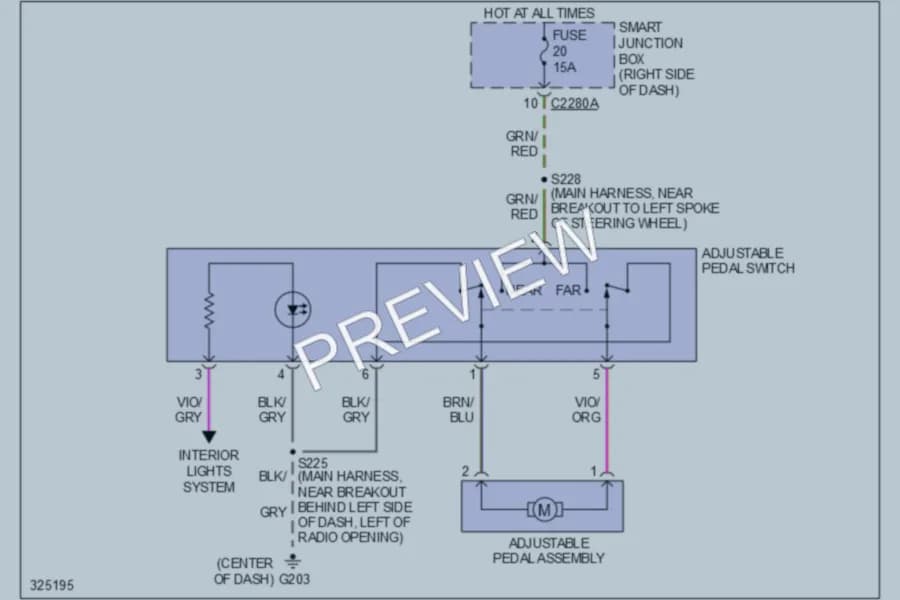 2010 Ford F350 Super Duty Power Seats wiring diagram preview with protected circuit layout
