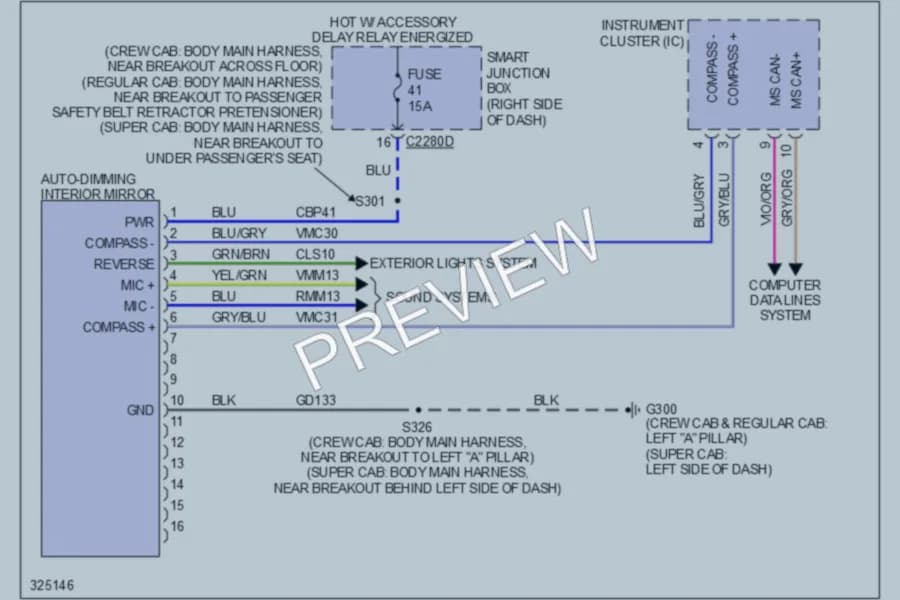 2010 Ford F550ChsCab Power Mirrors wiring diagram preview