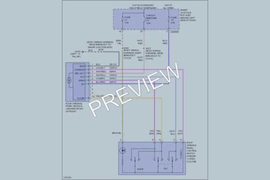 2010 Ford Focus Power Top Sunroof wiring diagram preview