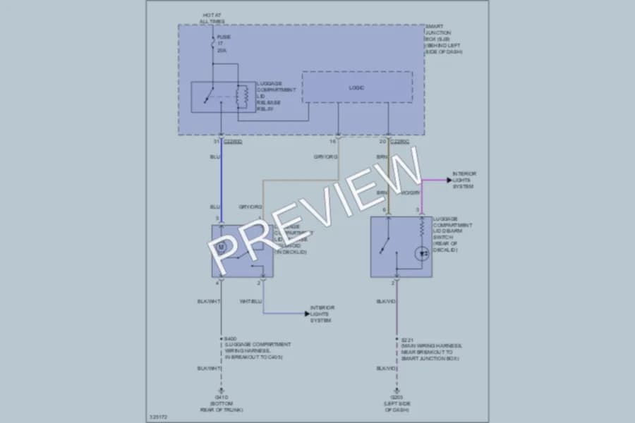 2010 Ford Focus Trunk Tailgate Fuel Door wiring diagram preview