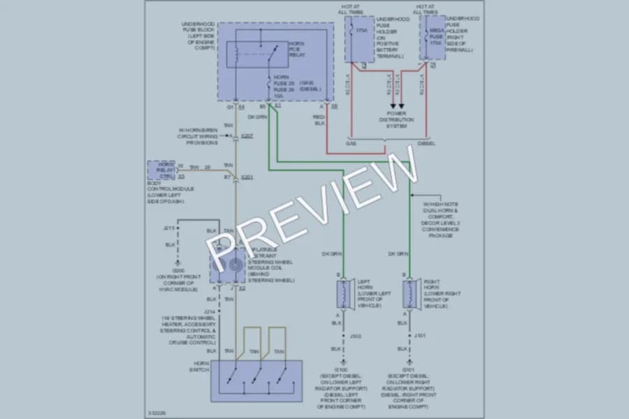 2010 GMC 1500 Horn wiring diagram preview with protected circuit layout