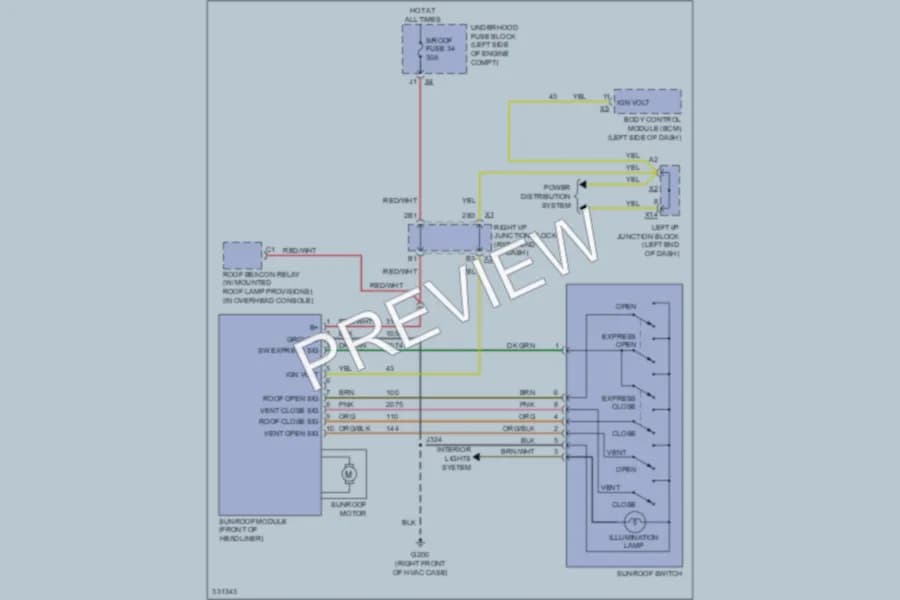 2010 GMC C1500YukonXL Power Top Sunroof wiring diagram preview