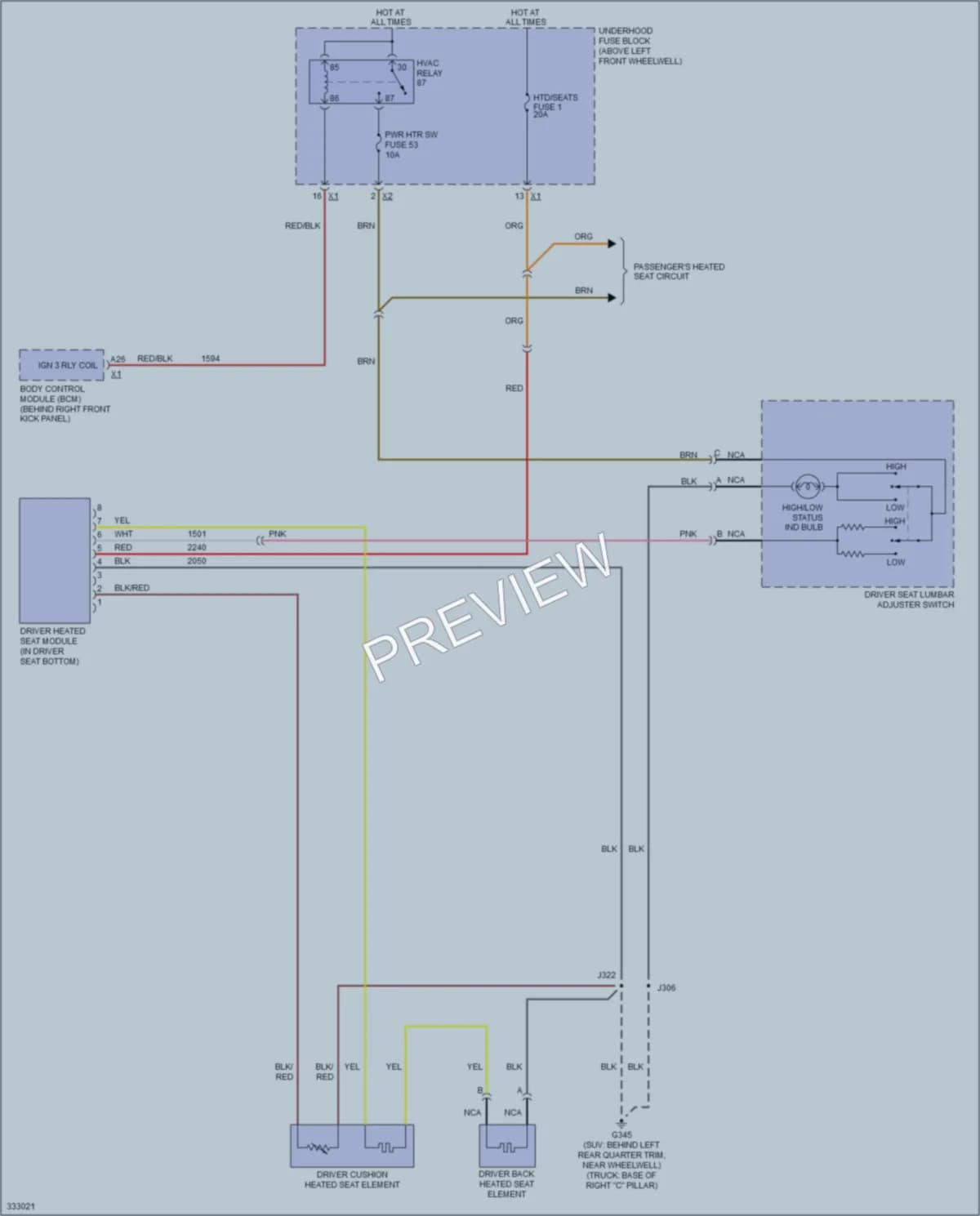 2010 HUMMER H3 Power Seats wiring diagram preview