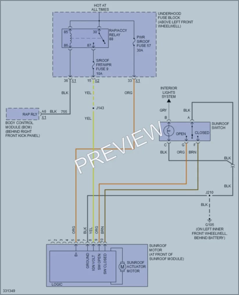 2010 HUMMER H3T Power Top Sunroof wiring diagram preview
