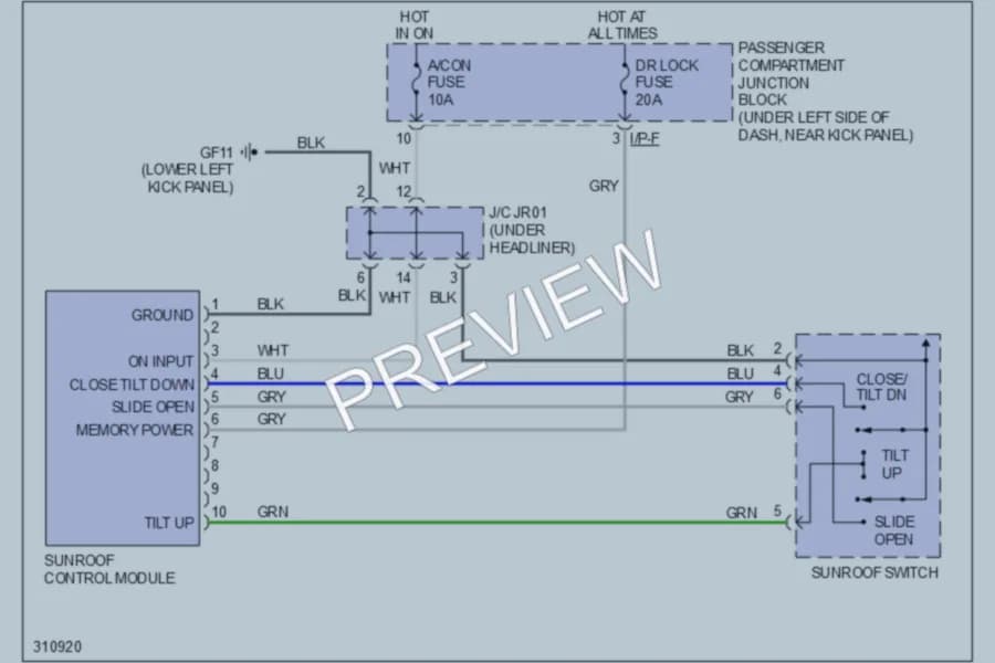 2010 Hyundai Elantra Power Top Sunroof wiring diagram preview