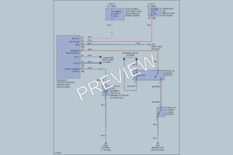 2010 Infiniti M35 Trunk Tailgate Fuel Door wiring diagram preview