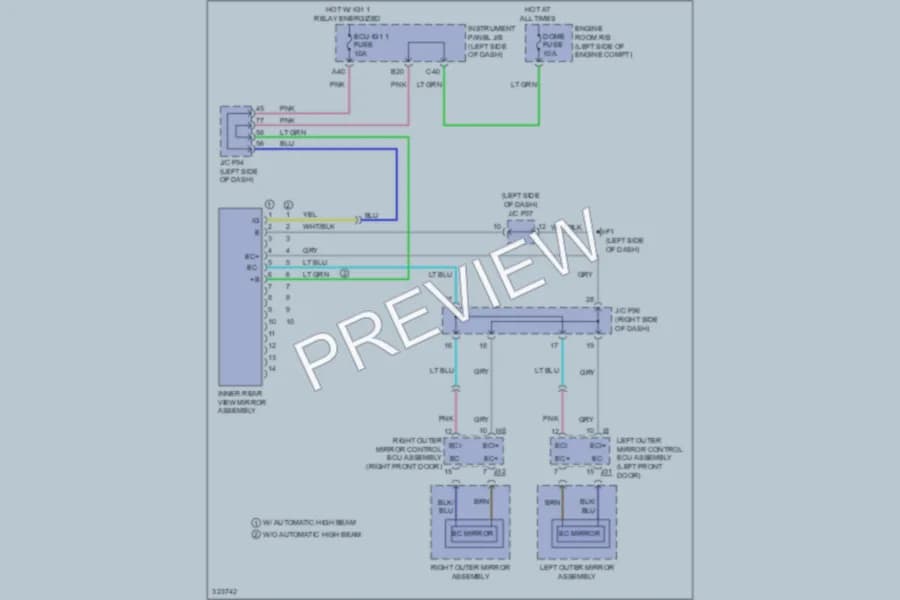 2010 Lexus HS250h Power Mirrors wiring diagram preview
