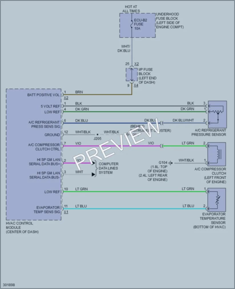 2010 Pontiac Vibe Air Conditioning wiring diagram preview