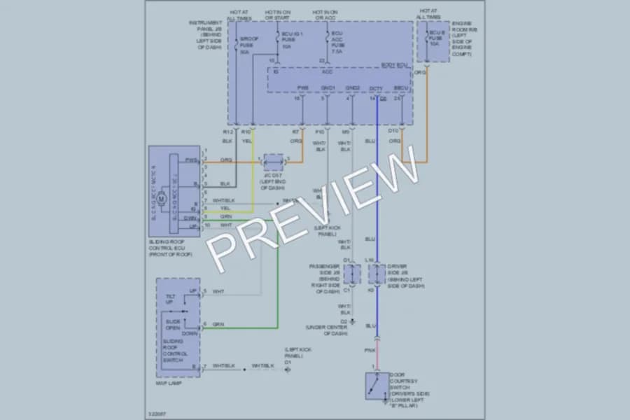 2010 Toyota Avalon Power Top Sunroof wiring diagram preview