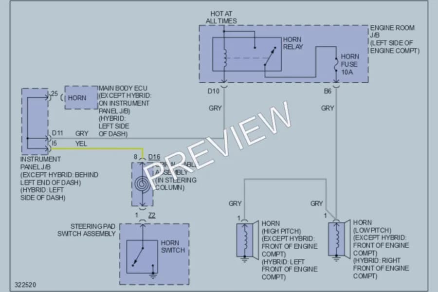 2010 Toyota HighlanderHybrid Horn wiring diagram preview