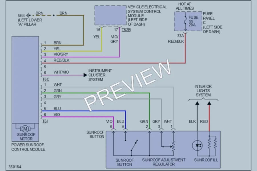 2010 Volkswagen CityGolf Power Top Sunroof wiring diagram preview