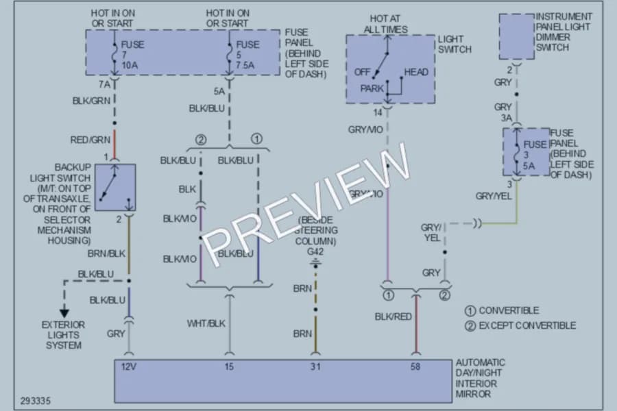 2010 Volkswagen NewBeetle Power Mirrors wiring diagram preview