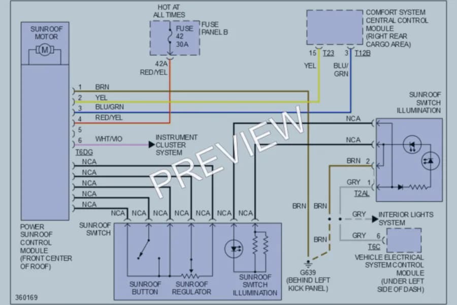 2010 Volkswagen Touareg Power Top Sunroof wiring diagram preview