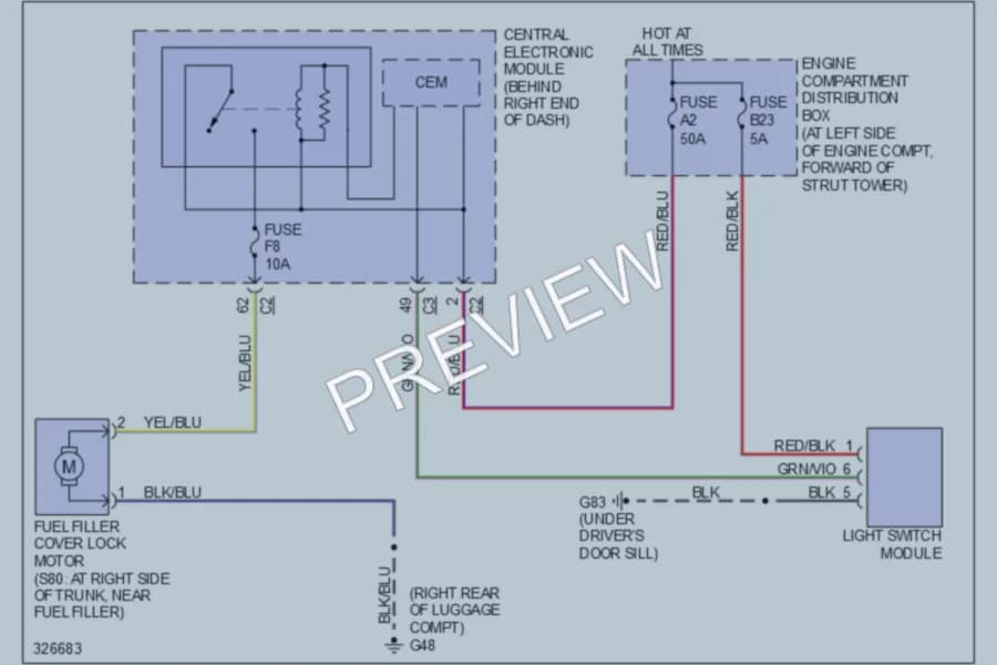 2010 Volvo S80 Trunk Tailgate Fuel Door wiring diagram preview