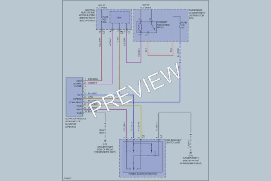 2010 Volvo XC70 Power Top Sunroof wiring diagram preview