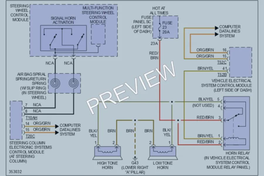 2011 Audi TT Horn wiring diagram preview