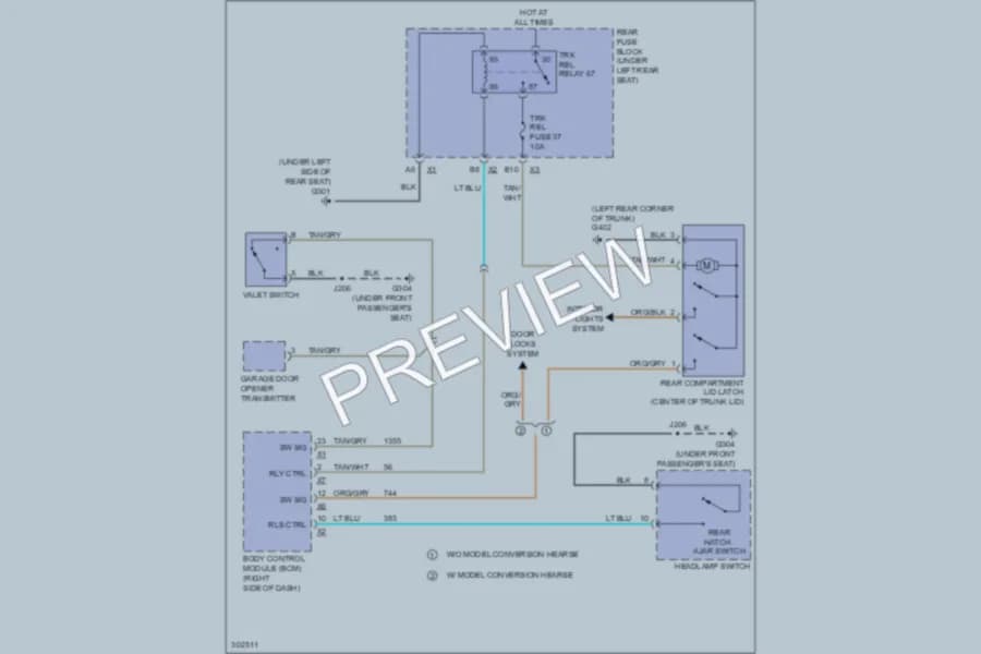 2011 Cadillac DTS Trunk Tailgate Fuel Door wiring diagram preview