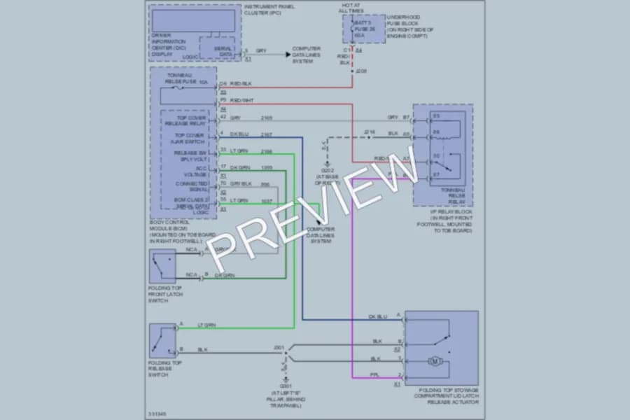 2011 Chevrolet Corvette Power Top Sunroof wiring diagram preview