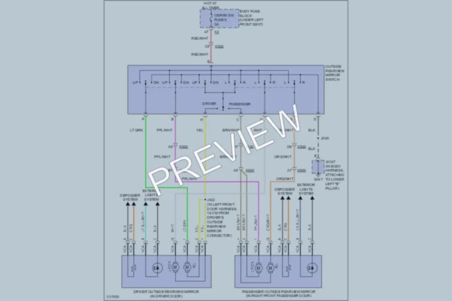 2011 Chevrolet G1500 Power Mirrors wiring diagram preview with protected circuit layout