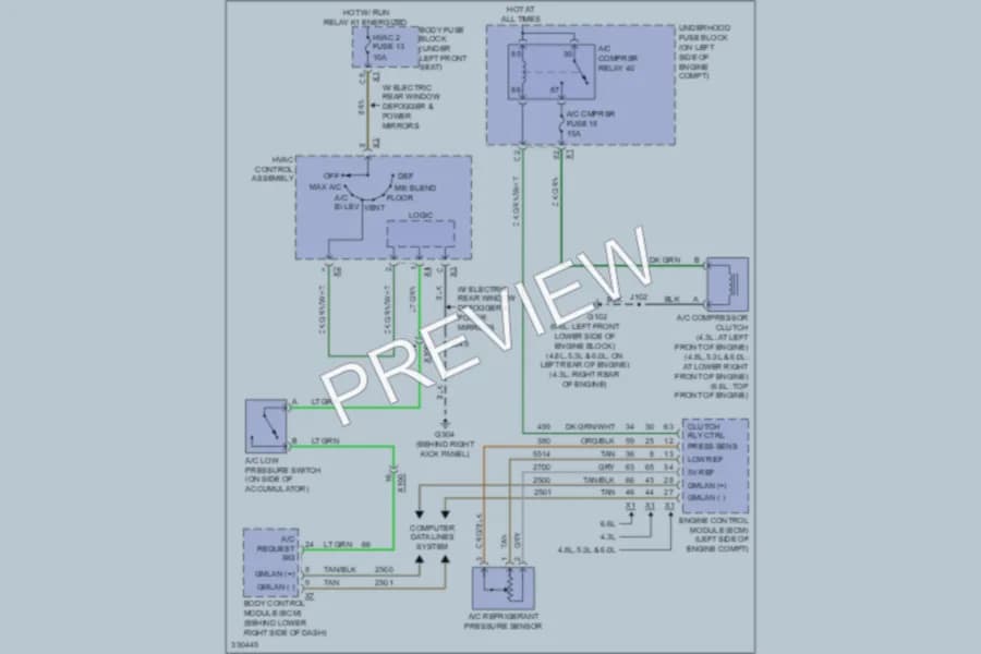 2011 Chevrolet H1500 Air Conditioning wiring diagram preview with protected circuit layout