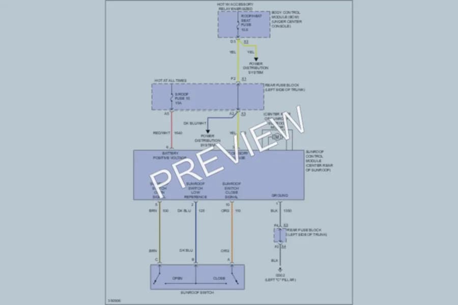 2011 Chevrolet Malibu Power Top Sunroof wiring diagram preview