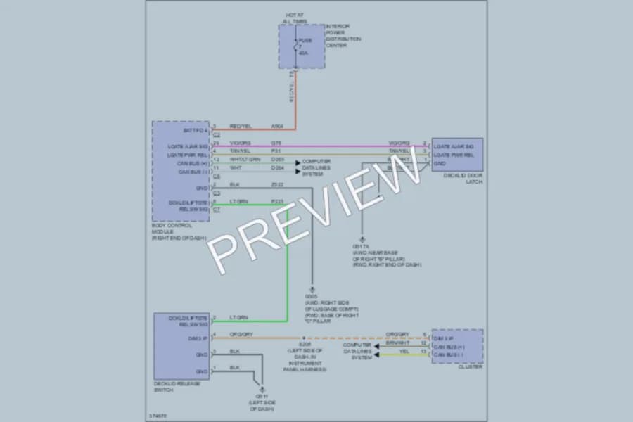 2011 Dodge Charger Trunk Tailgate Fuel Door wiring diagram preview