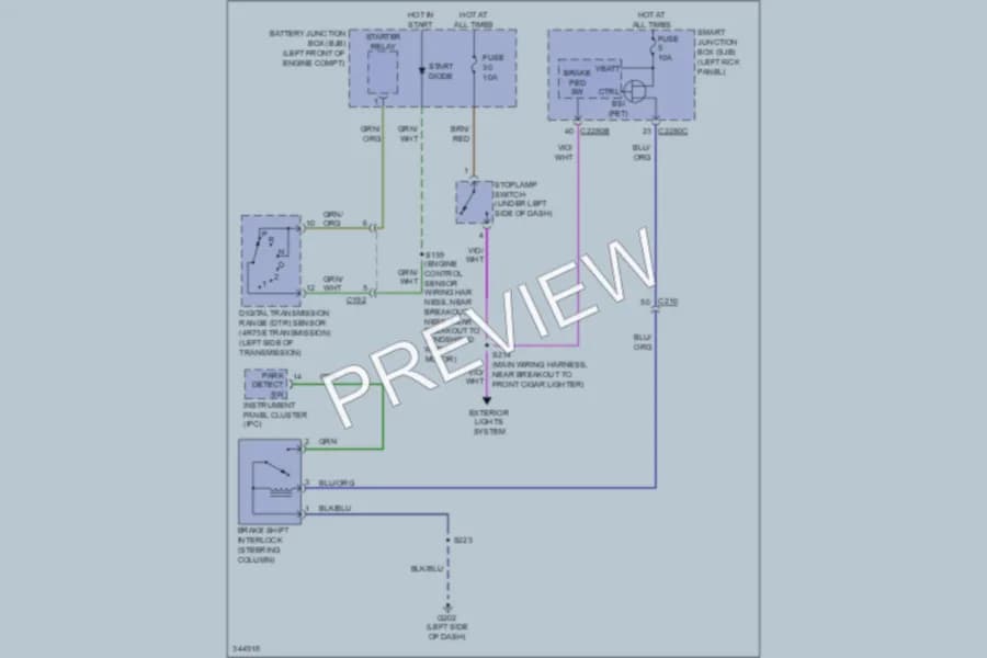 2011 Ford E150 Shift Interlock wiring diagram preview with protected circuit layout