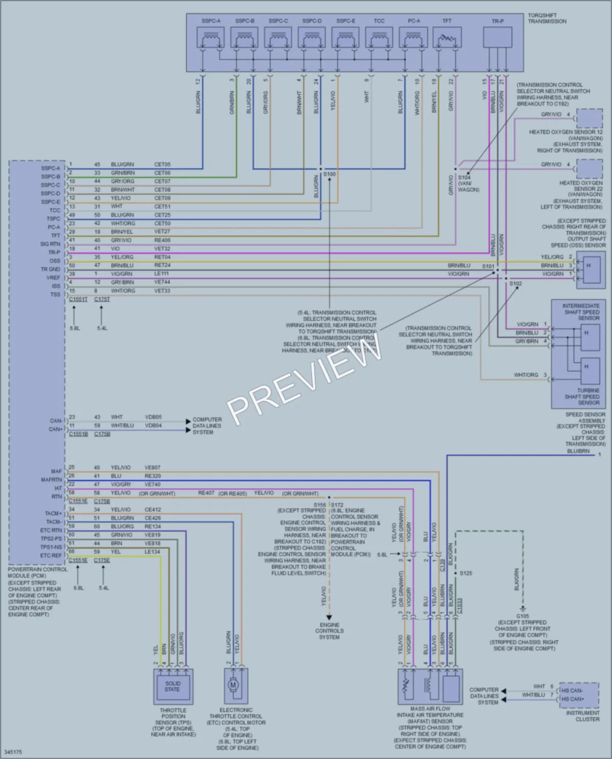2011 Ford E350 Super Duty Transmission wiring diagram preview with protected circuit layout