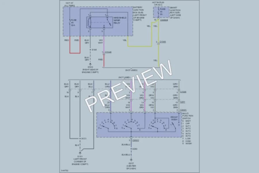 2011 Ford E350 Super Duty Wiper Washer wiring diagram preview with protected circuit layout