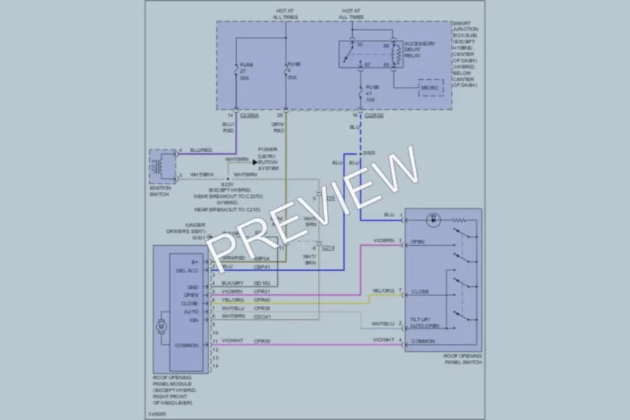 2011 Ford EscapeHybrid Power Top Sunroof wiring diagram preview