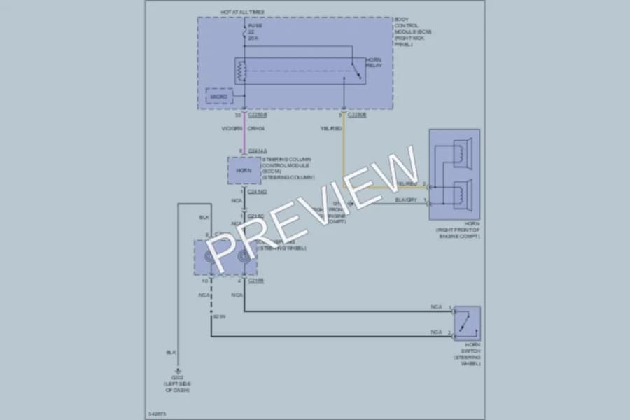 2011 Ford F150 Horn wiring diagram preview with protected circuit layout