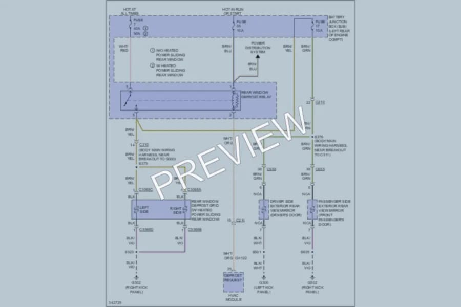 2011 Ford F250 Super Duty Defoggers wiring diagram preview with protected circuit layout