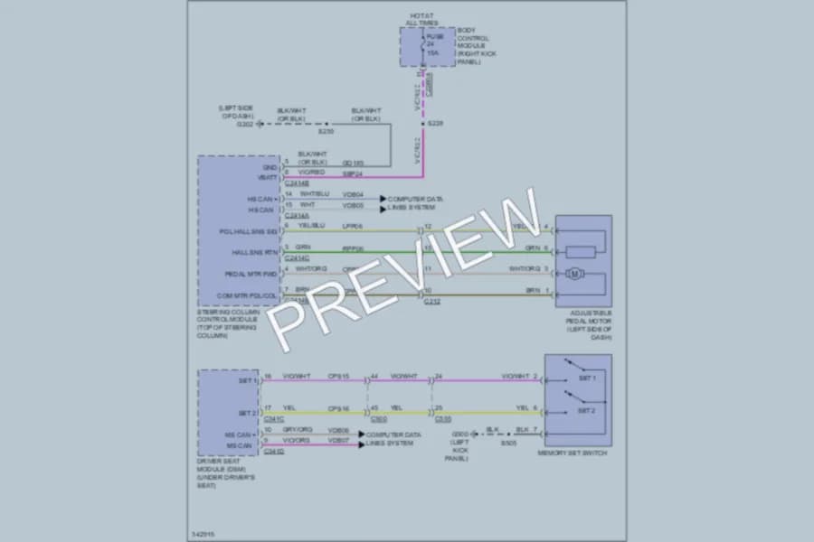 2011 Ford F250 Super Duty Memory Systems wiring diagram preview with protected circuit layout