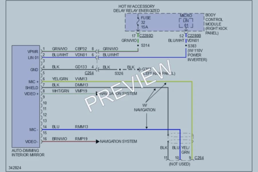 2011 Ford F350 Super Duty Power Mirrors wiring diagram preview with protected circuit layout