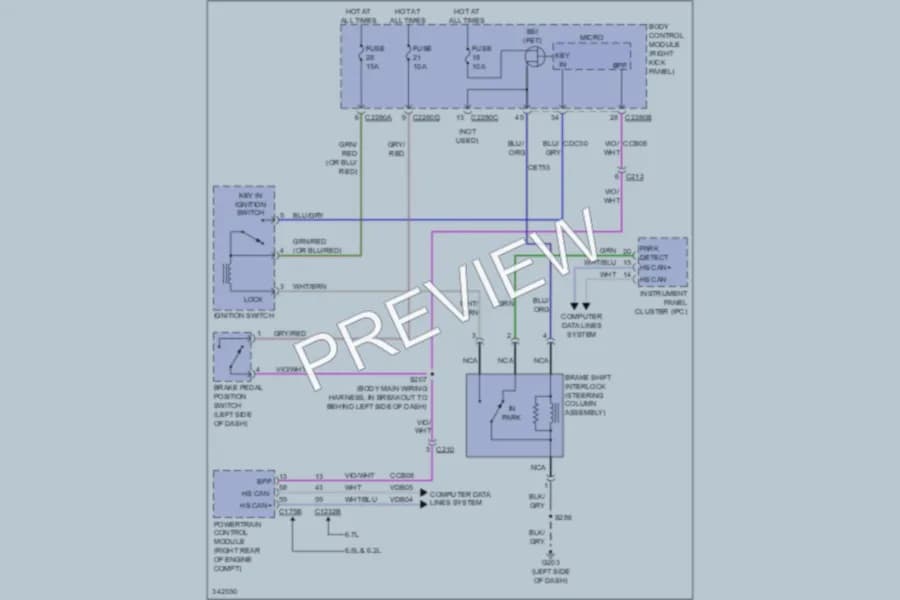 2011 Ford F350 Super Duty Shift Interlock wiring diagram preview with protected circuit layout