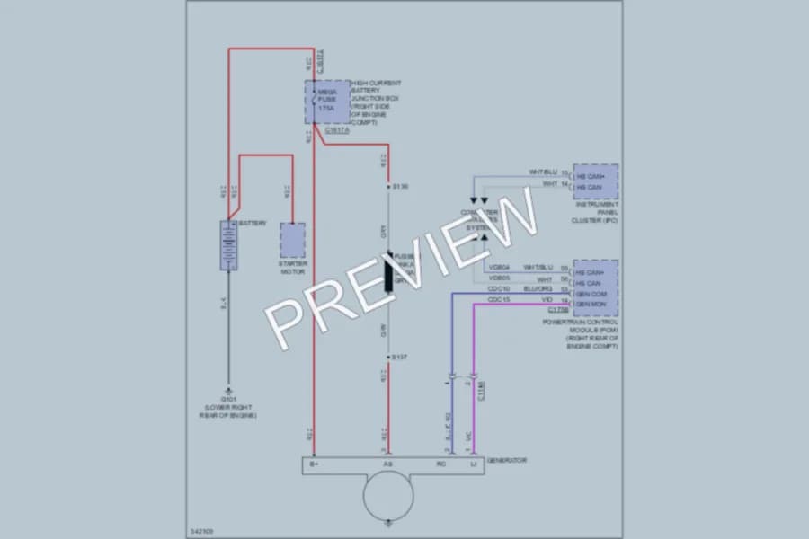 2011 Ford F350 Super Duty Starting Charging wiring diagram preview with protected circuit layout