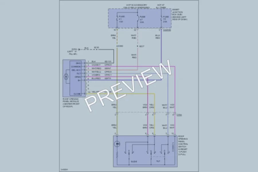 2011 Ford Focus Power Top Sunroof wiring diagram preview