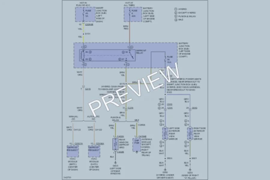2011 Ford Fusion Defoggers wiring diagram preview
