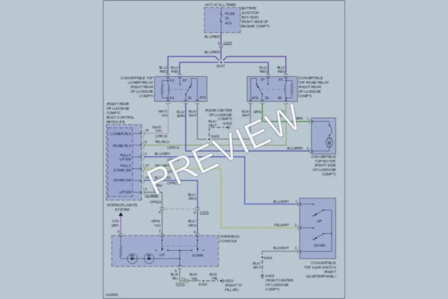 2011 Ford Mustang Power Top Sunroof wiring diagram preview