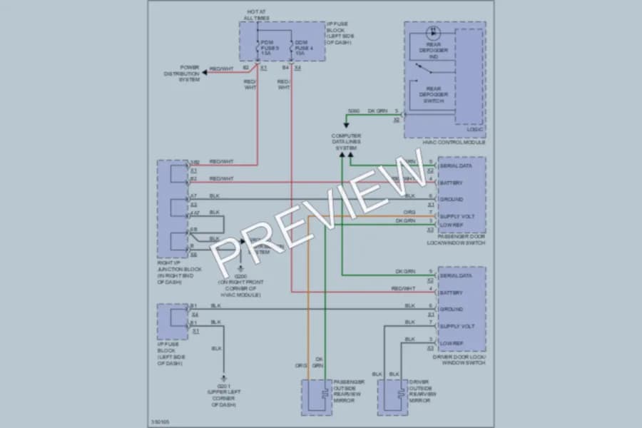 2011 GMC 1500 Defoggers wiring diagram preview with protected circuit layout