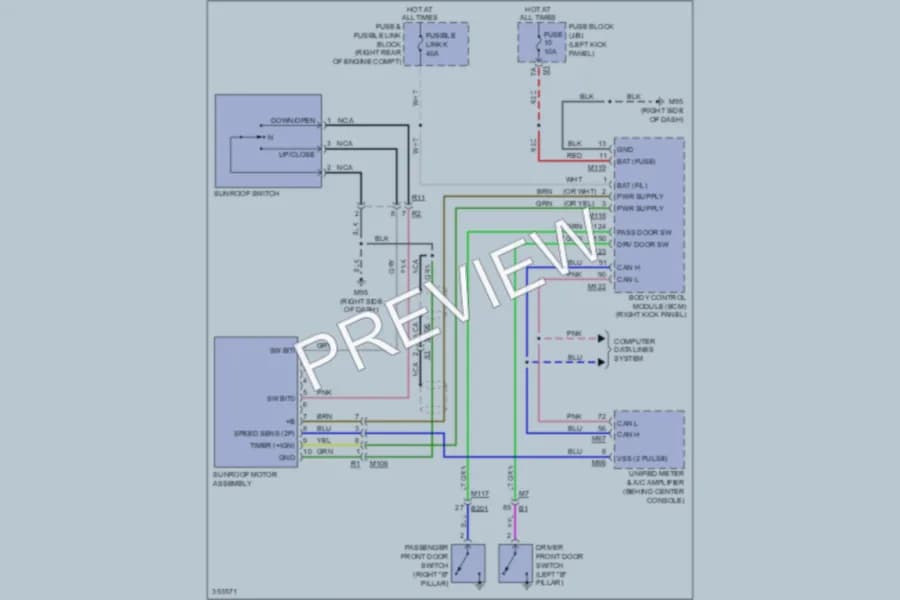 2011 Infiniti EX35 Power Top Sunroof wiring diagram preview
