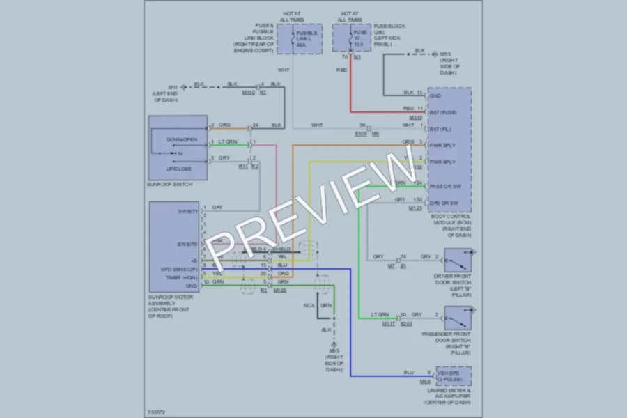 2011 Infiniti FX50 Power Top Sunroof wiring diagram preview