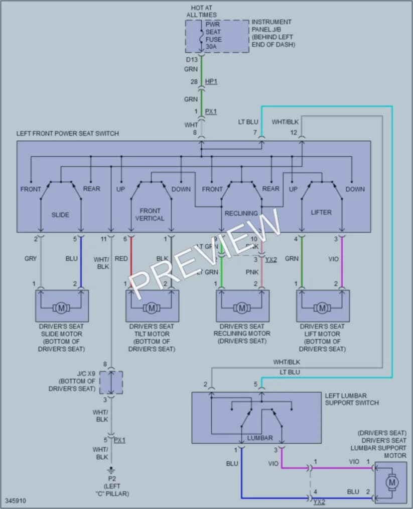 2011 Lexus CT200h Power Seats wiring diagram preview