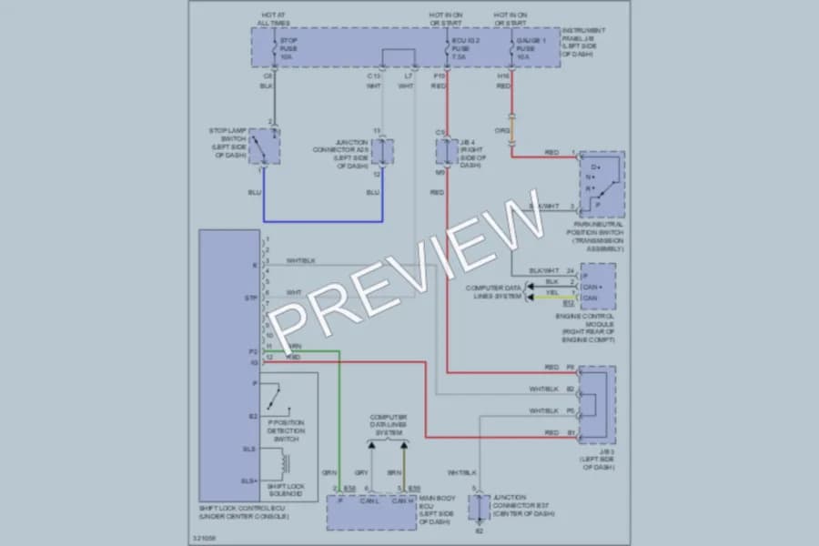 2011 Lexus ES350 Shift Interlock wiring diagram preview