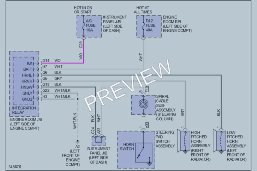 2011 Lexus HS250h Horn wiring diagram preview
