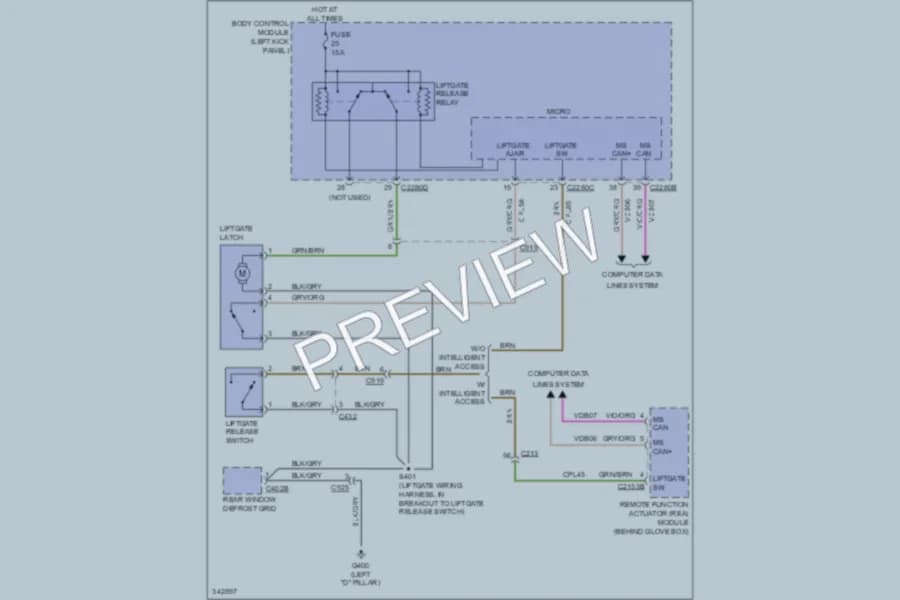 2011 Lincoln MKX Trunk Tailgate Fuel Door wiring diagram preview