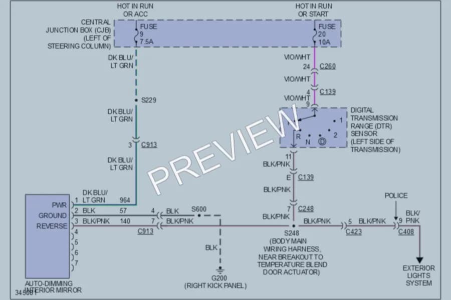 2011 Mercury GrandMarquis Power Mirrors wiring diagram preview